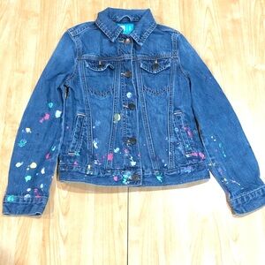 Girls GAP Jean Jacket Size M Kids Denim Jacket with Paint Splatter